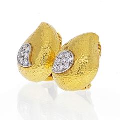 David Webb DAVID WEBB PLATINUM 18K YELLOW GOLD HAMMERED TEARDROP DIAMOND EARRINGS - 2039442