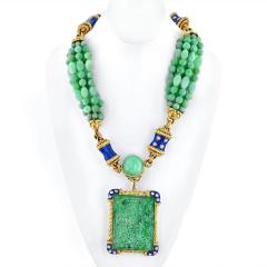 David Webb DAVID WEBB PLATINUM 18K YELLOW GOLD JADE DIAMOND BLUE ENAMEL NECKLACE - 2542987