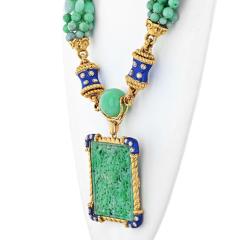 David Webb DAVID WEBB PLATINUM 18K YELLOW GOLD JADE DIAMOND BLUE ENAMEL NECKLACE - 2542999