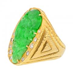 David Webb DAVID WEBB PLATINUM 18K YELLOW GOLD JADE DIAMOND HAMMERED RING - 2936133