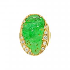 David Webb DAVID WEBB PLATINUM 18K YELLOW GOLD JADE DIAMOND HAMMERED RING - 2939898