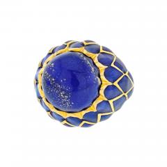 David Webb DAVID WEBB PLATINUM 18K YELLOW GOLD LAPIS AND BLUE ENAMEL RING - 3010352