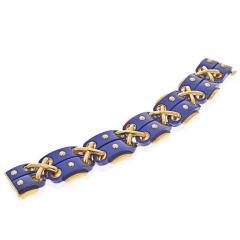 David Webb DAVID WEBB PLATINUM 18K YELLOW GOLD LAPIS CROSS STITCH BRACELET - 2817289