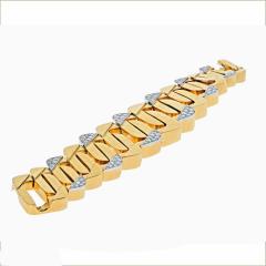 David Webb DAVID WEBB PLATINUM 18K YELLOW GOLD LARGE HAMMERED FLAT LINK DIAMOND BRACELET - 2589471