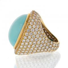 David Webb DAVID WEBB PLATINUM 18K YELLOW GOLD LARGE TURQUOISE AND DIAMOND RING - 3263516
