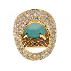 David Webb DAVID WEBB PLATINUM 18K YELLOW GOLD LARGE TURQUOISE AND DIAMOND RING - 3263517