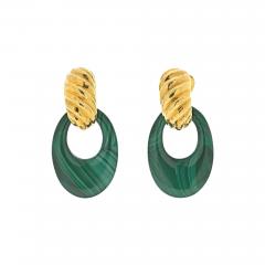 David Webb DAVID WEBB PLATINUM 18K YELLOW GOLD MALACHITE DOOR KNOCKERS EARRINGS - 3103204