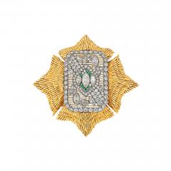 David Webb DAVID WEBB PLATINUM 18K YELLOW GOLD MALTESE DIAMOND AND EMERALD BROOCH - 3229481