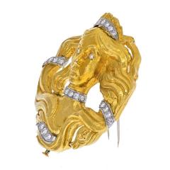 David Webb DAVID WEBB PLATINUM 18K YELLOW GOLD MEDUSA DIAMOND PENDANT BROOCH - 1985524