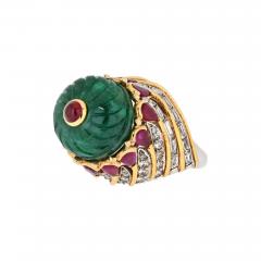 David Webb DAVID WEBB PLATINUM 18K YELLOW GOLD MUGHAL CARVED EMERALD AND RUBY RING - 3281083