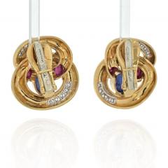 David Webb DAVID WEBB PLATINUM 18K YELLOW GOLD MULTI COLOR GEMSTONE AND DIAMOND EARRINGS - 2483962