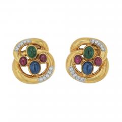 David Webb DAVID WEBB PLATINUM 18K YELLOW GOLD MULTI COLOR GEMSTONE AND DIAMOND EARRINGS - 2486078