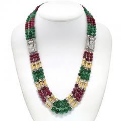 David Webb DAVID WEBB PLATINUM 18K YELLOW GOLD MULTI STRAND PRECIOUS GEM NECKLACE - 3253250