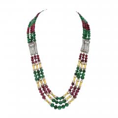 David Webb DAVID WEBB PLATINUM 18K YELLOW GOLD MULTI STRAND PRECIOUS GEM NECKLACE - 3254689