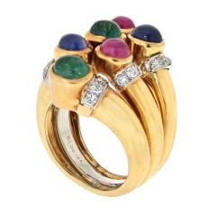 David Webb DAVID WEBB PLATINUM 18K YELLOW GOLD MULTIGEM COCKTAIL RING - 3332825