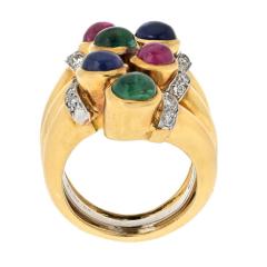 David Webb DAVID WEBB PLATINUM 18K YELLOW GOLD MULTIGEM COCKTAIL RING - 3332827