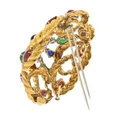 David Webb DAVID WEBB PLATINUM 18K YELLOW GOLD MULTIGEM EMERALD RUBY AND DIAMOND BROOCH - 3334420