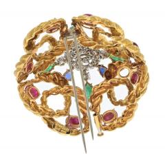 David Webb DAVID WEBB PLATINUM 18K YELLOW GOLD MULTIGEM EMERALD RUBY AND DIAMOND BROOCH - 3334421