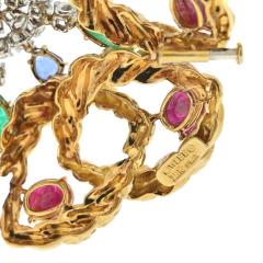David Webb DAVID WEBB PLATINUM 18K YELLOW GOLD MULTIGEM EMERALD RUBY AND DIAMOND BROOCH - 3334422