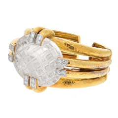 David Webb DAVID WEBB PLATINUM 18K YELLOW GOLD NOTRE DAME ROCK CRYSTAL BRACELET - 2858285