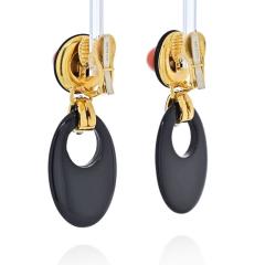 David Webb DAVID WEBB PLATINUM 18K YELLOW GOLD ONYX AND CORAL DROP DOOR KNOCKER EARRINGS - 2473590