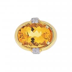 David Webb DAVID WEBB PLATINUM 18K YELLOW GOLD OVAL CITRINE AND DIAMOND RING - 1965657