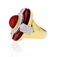 David Webb DAVID WEBB PLATINUM 18K YELLOW GOLD OVAL CUT CARNELIAN DIAMOND RING - 1786285