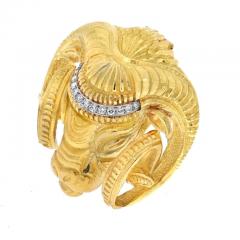 David Webb DAVID WEBB PLATINUM 18K YELLOW GOLD RAM DIAMOND HEAD BROOCH - 3253295
