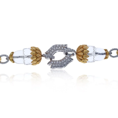 David Webb DAVID WEBB PLATINUM 18K YELLOW GOLD ROCK CRYSTAL AND DIAMOND STATIONS BRACELET - 2713086