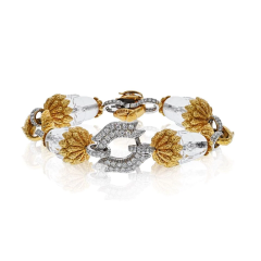 David Webb DAVID WEBB PLATINUM 18K YELLOW GOLD ROCK CRYSTAL AND DIAMOND STATIONS BRACELET - 2713087