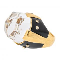 David Webb DAVID WEBB PLATINUM 18K YELLOW GOLD ROCK CRYSTAL BLACK ENAMEL DIAMOND RING - 2936029