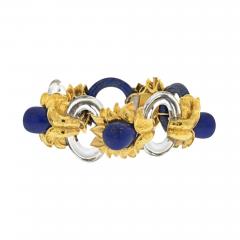 David Webb DAVID WEBB PLATINUM 18K YELLOW GOLD ROCK CRYSTAL LAPIS FLORAL STYLE BRACELET - 3116887