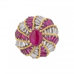 David Webb DAVID WEBB PLATINUM 18K YELLOW GOLD RUBY AND DIAMOND TURBAN RING - 3539101