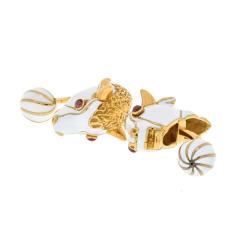 David Webb DAVID WEBB PLATINUM 18K YELLOW GOLD RUBY AND WHITE ENAMEL GOAT CUFF LINKS - 2235980