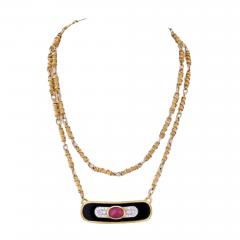 David Webb DAVID WEBB PLATINUM 18K YELLOW GOLD RUBY DIAMOND AND LACQUER PENDANT NECKLACE - 1860484