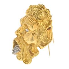 David Webb DAVID WEBB PLATINUM 18K YELLOW GOLD SATYR DIAMOND FACE BROOCH - 3321607