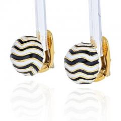 David Webb DAVID WEBB PLATINUM 18K YELLOW GOLD SIGNATURE ZEBRA ENAMEL ROUND EARRINGS - 1977144