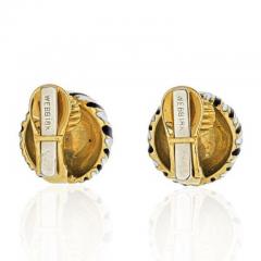 David Webb DAVID WEBB PLATINUM 18K YELLOW GOLD SIGNATURE ZEBRA ENAMEL ROUND EARRINGS - 1977146