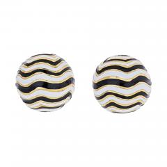 David Webb DAVID WEBB PLATINUM 18K YELLOW GOLD SIGNATURE ZEBRA ENAMEL ROUND EARRINGS - 1981989