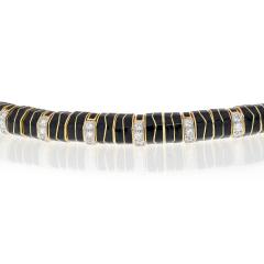 David Webb DAVID WEBB PLATINUM 18K YELLOW GOLD STRIPE BLACK ENAMEL DIAMOND BRACELET - 2326751