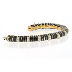 David Webb DAVID WEBB PLATINUM 18K YELLOW GOLD STRIPE BLACK ENAMEL DIAMOND BRACELET - 2326752