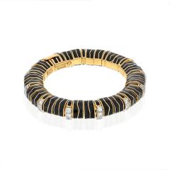 David Webb DAVID WEBB PLATINUM 18K YELLOW GOLD STRIPE BLACK ENAMEL DIAMOND BRACELET - 2326753