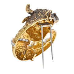 David Webb DAVID WEBB PLATINUM 18K YELLOW GOLD TAURUS BULL DIAMOND BROOCH AND PENDANT - 2713213