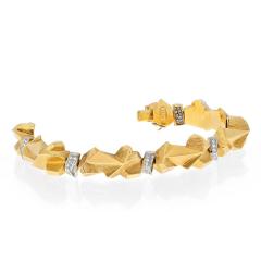 David Webb DAVID WEBB PLATINUM 18K YELLOW GOLD TEXTURED NUGGET DIAMOND LINK BRACELET - 2520229
