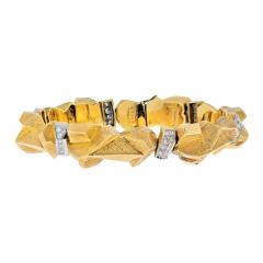 David Webb DAVID WEBB PLATINUM 18K YELLOW GOLD TEXTURED NUGGET DIAMOND LINK BRACELET - 2522172