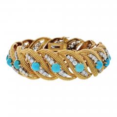 David Webb DAVID WEBB PLATINUM 18K YELLOW GOLD TURQUOISE AND DIAMOND BRACELET - 3514490