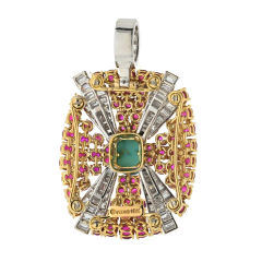 David Webb DAVID WEBB PLATINUM 18K YELLOW GOLD TURQUOISE DIAMOND AND RUBY PENDANT - 3356990