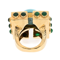 David Webb DAVID WEBB PLATINUM 18K YELLOW GOLD TURQUOISE DIAMOND EMERALD OVERSIZED RING - 3019861