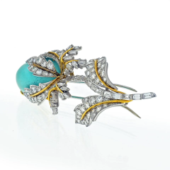 David Webb DAVID WEBB PLATINUM 18K YELLOW GOLD TURQUOISE DIAMOND TULIP BROOCH - 3427494