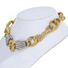 David Webb DAVID WEBB PLATINUM 18K YELLOW GOLD TWISTED ROPE LINK DIAMOND COLLAR NECKLACE - 1977199